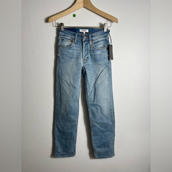 New with imperfections RE/DONE Mid Rise Stovepipe blue jeans 23 - Picture 1 of 8